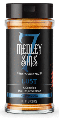 Front label of Lust spice blend from 7 Medley Sins